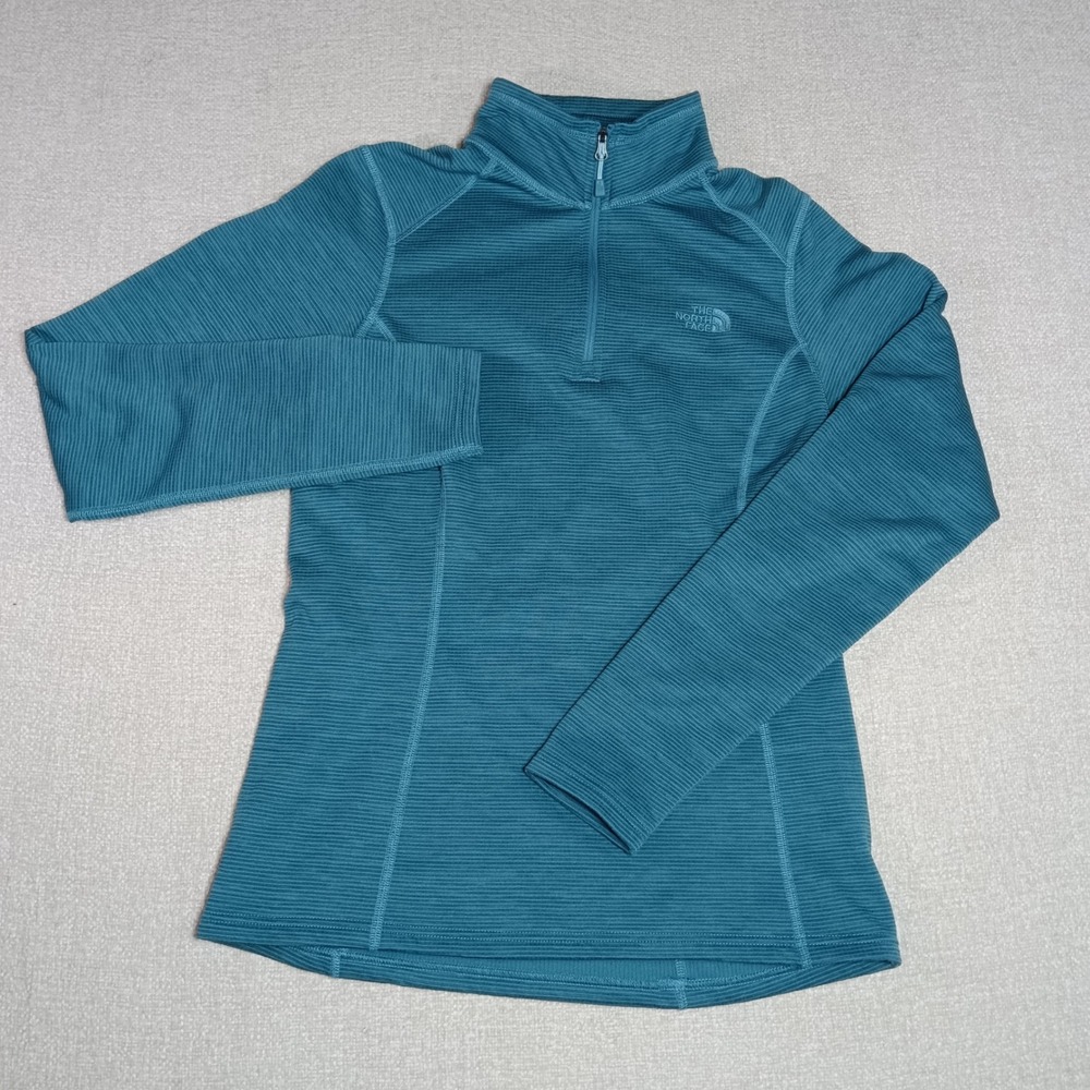 The North Face Striped Quarter Zip Pullover Women's S Teal Blue Hiking Outdoor